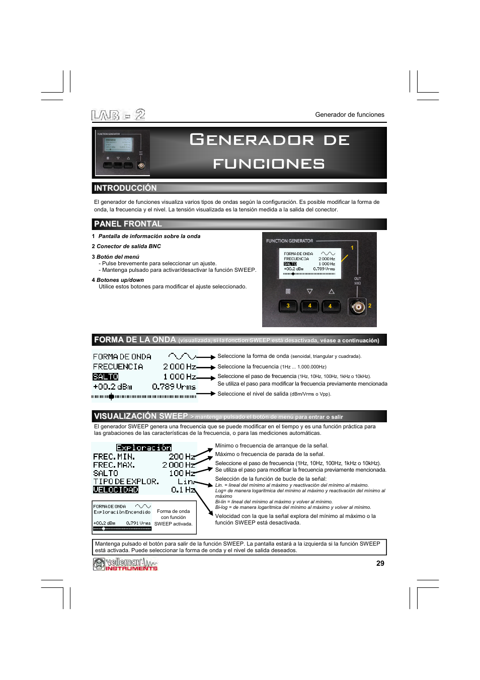 Generador de, Generador de funciones funciones funciones | Velleman LAB2 User Manual | Page 29 / 32