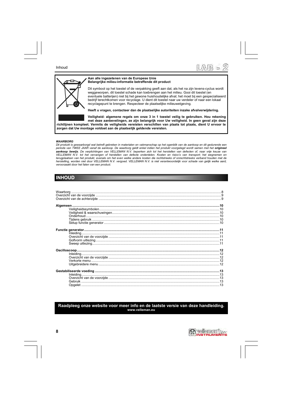 Inhoud | Velleman LAB2 User Manual | Page 8 / 32