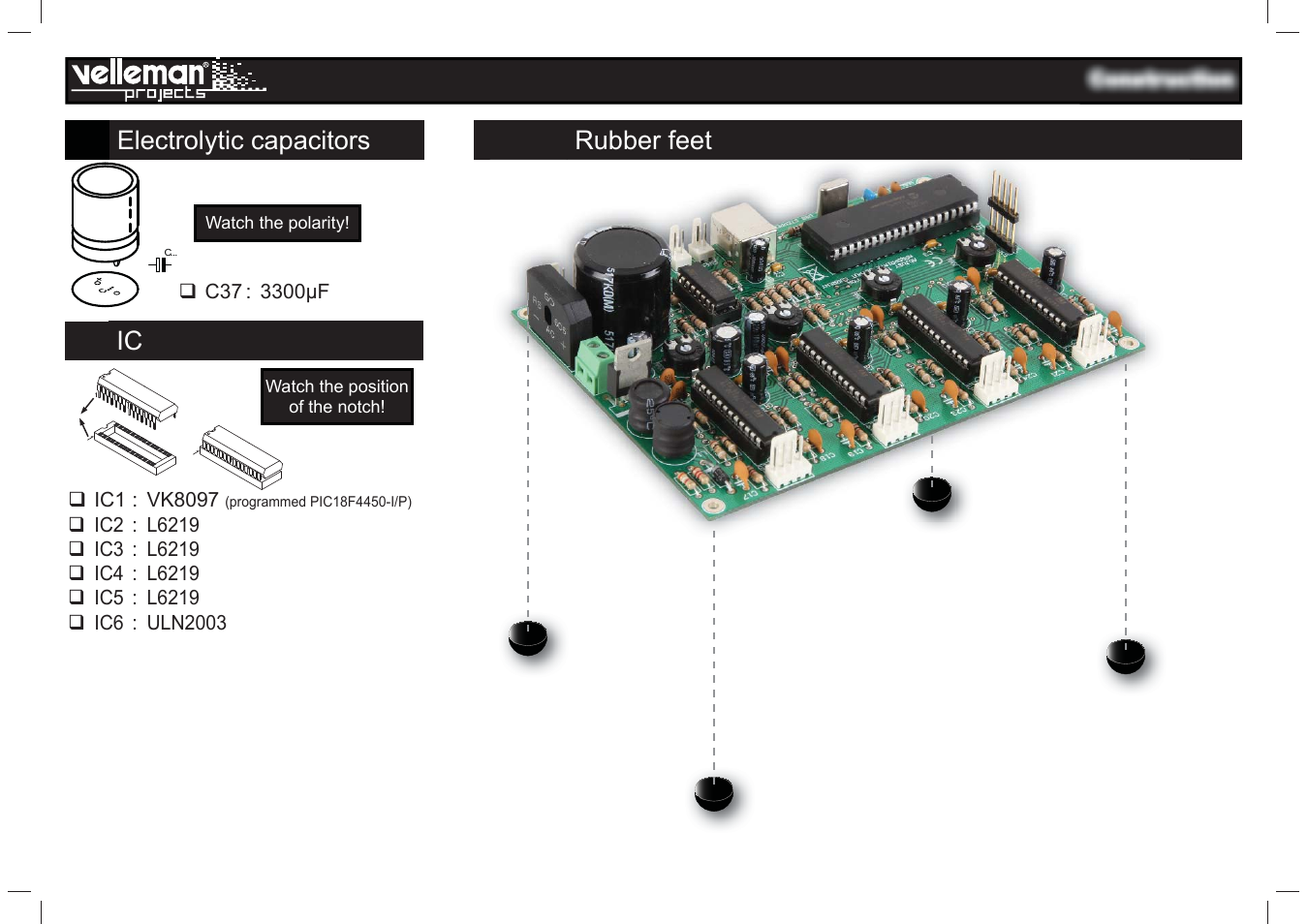 Rubber feet, Electrolytic capacitors | Velleman projects K8097 Assembly instructions User Manual | Page 9 / 20