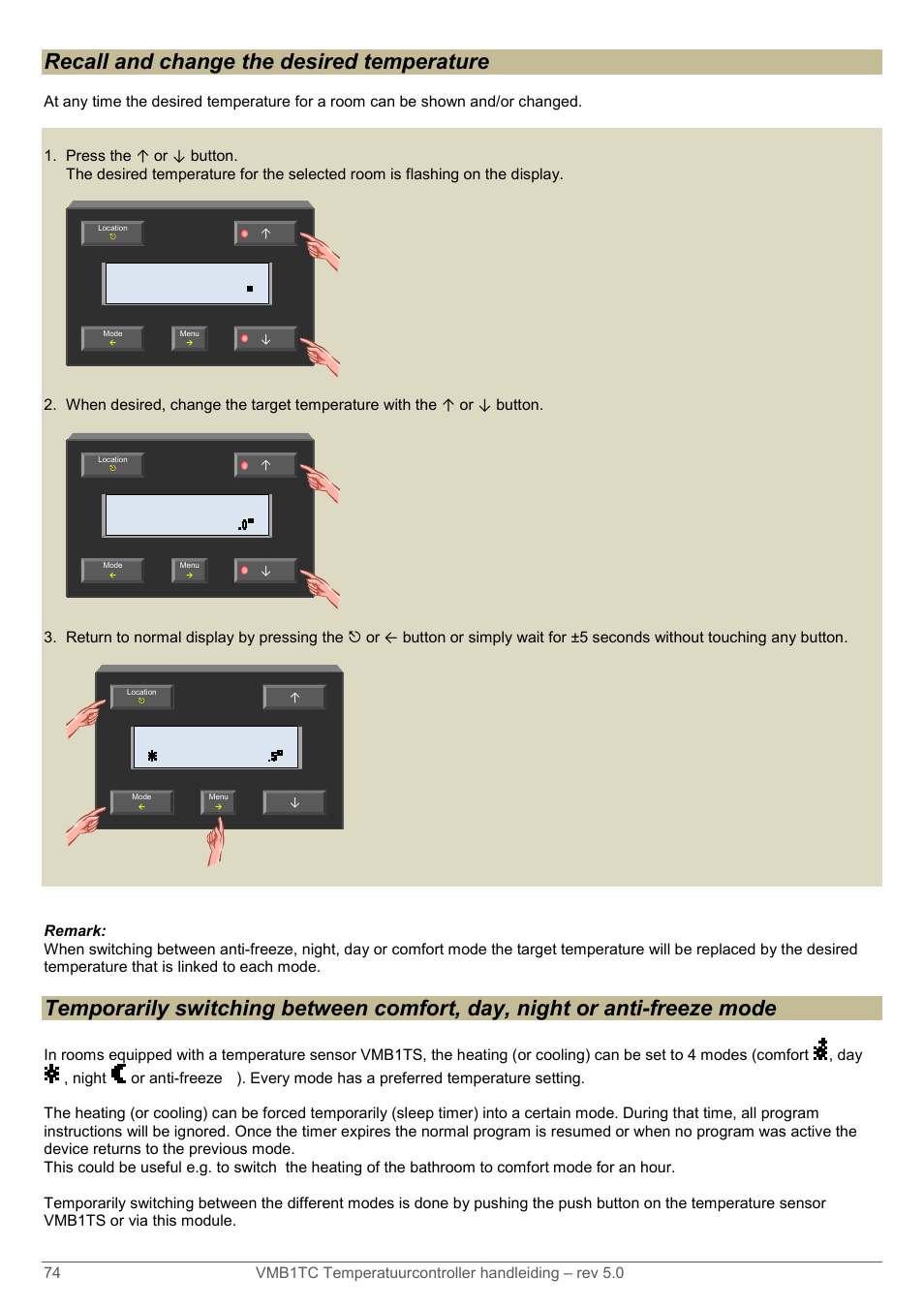 Recall and change the desired temperature | Velleman VMB1TC User Manual | Page 74 / 104