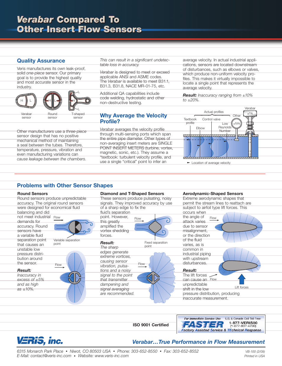 Quality assurance, Why average the velocity profile, Problems with other sensor shapes | Verabar…true performance in flow measurement | Veris Verabar Brochure User Manual | Page 6 / 6
