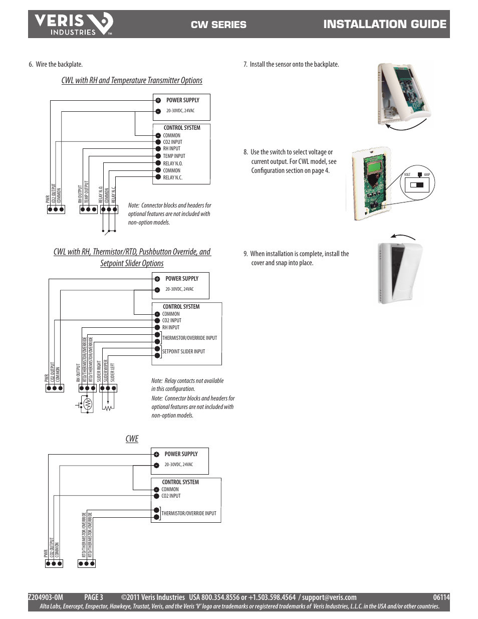 Installation guide, Cw series | Veris Industries CW SERIES Install User Manual | Page 3 / 6