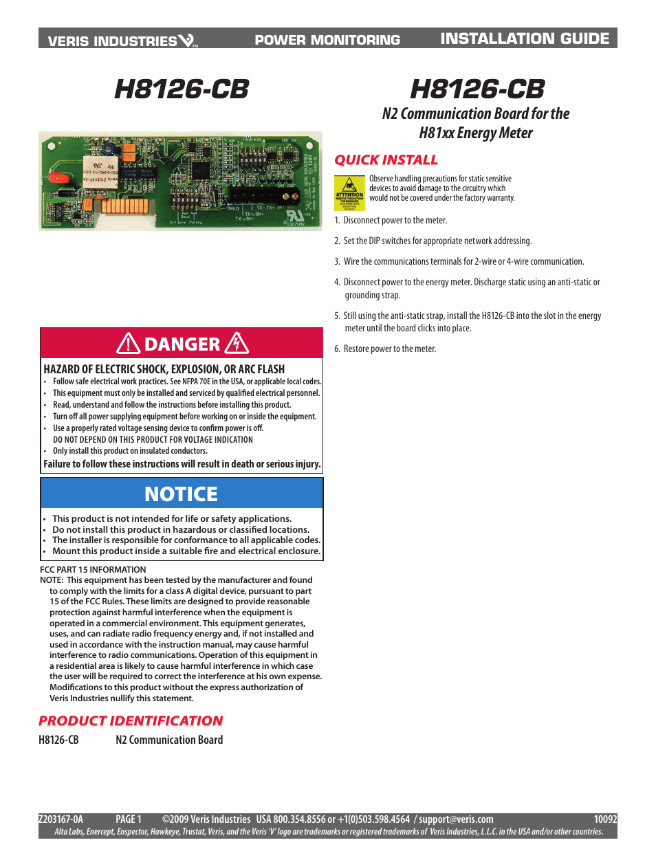 Veris Industries H8126-CB Install User Manual | 10 pages