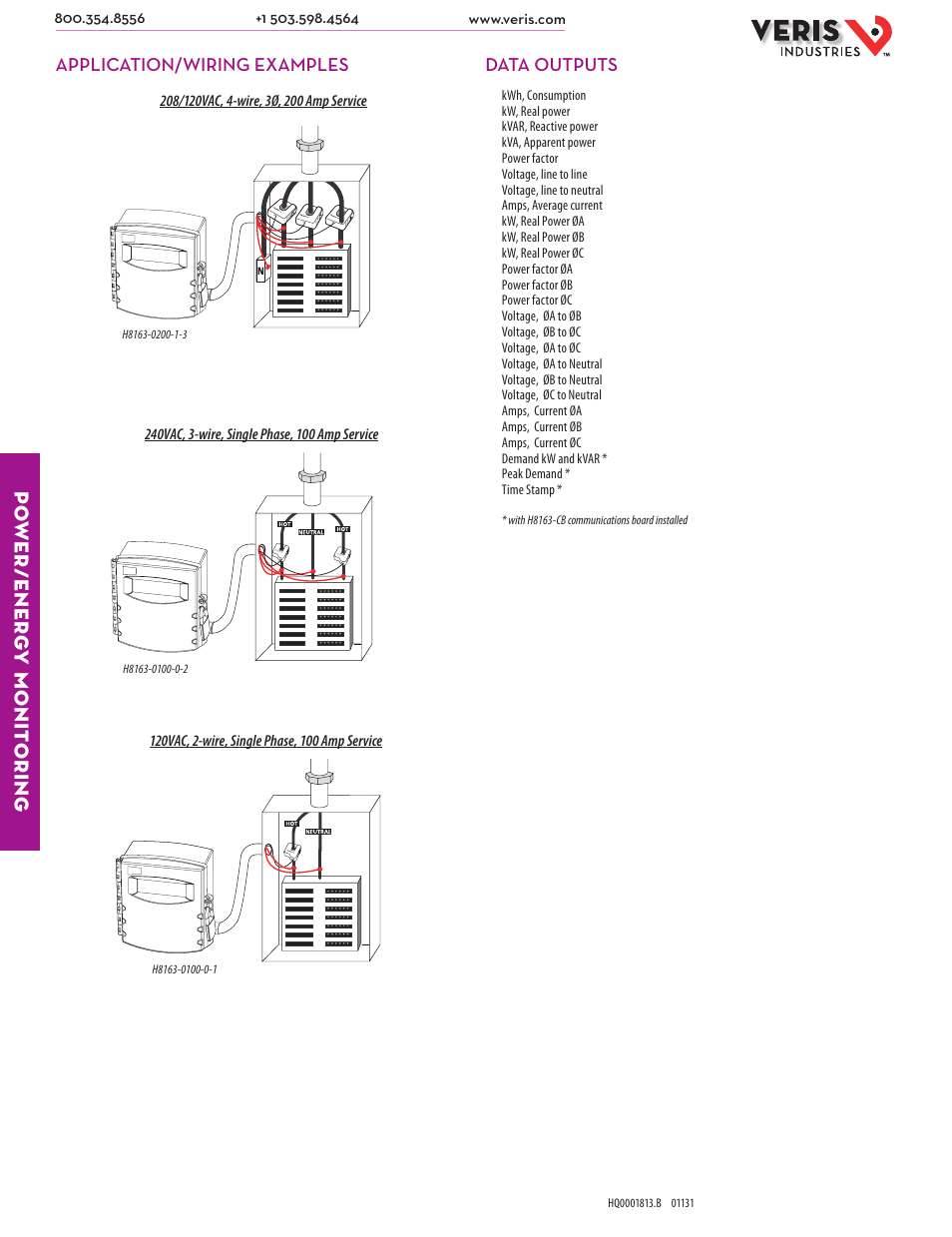 Po wer/ener g y monit oring | Veris Industries H81xx SERIES Datasheet User Manual | Page 3 / 3