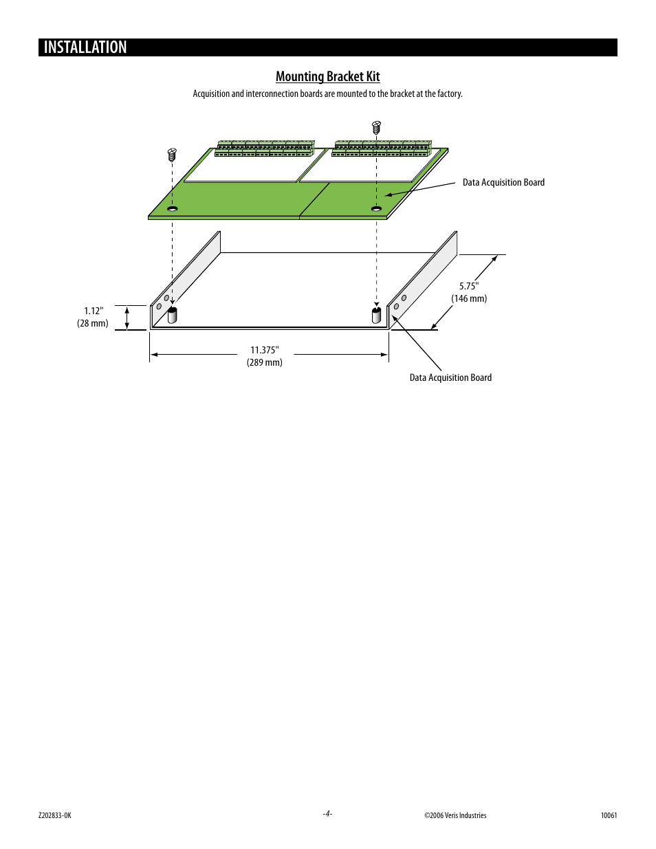 Installation, Mounting bracket kit | Veris Industries H663 SERIES Install User Manual | Page 4 / 8