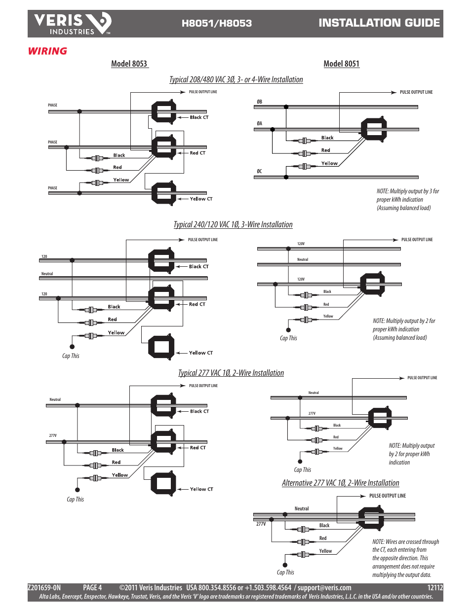 Installation guide, Wiring | Veris Industries H8053 Install User Manual | Page 4 / 5