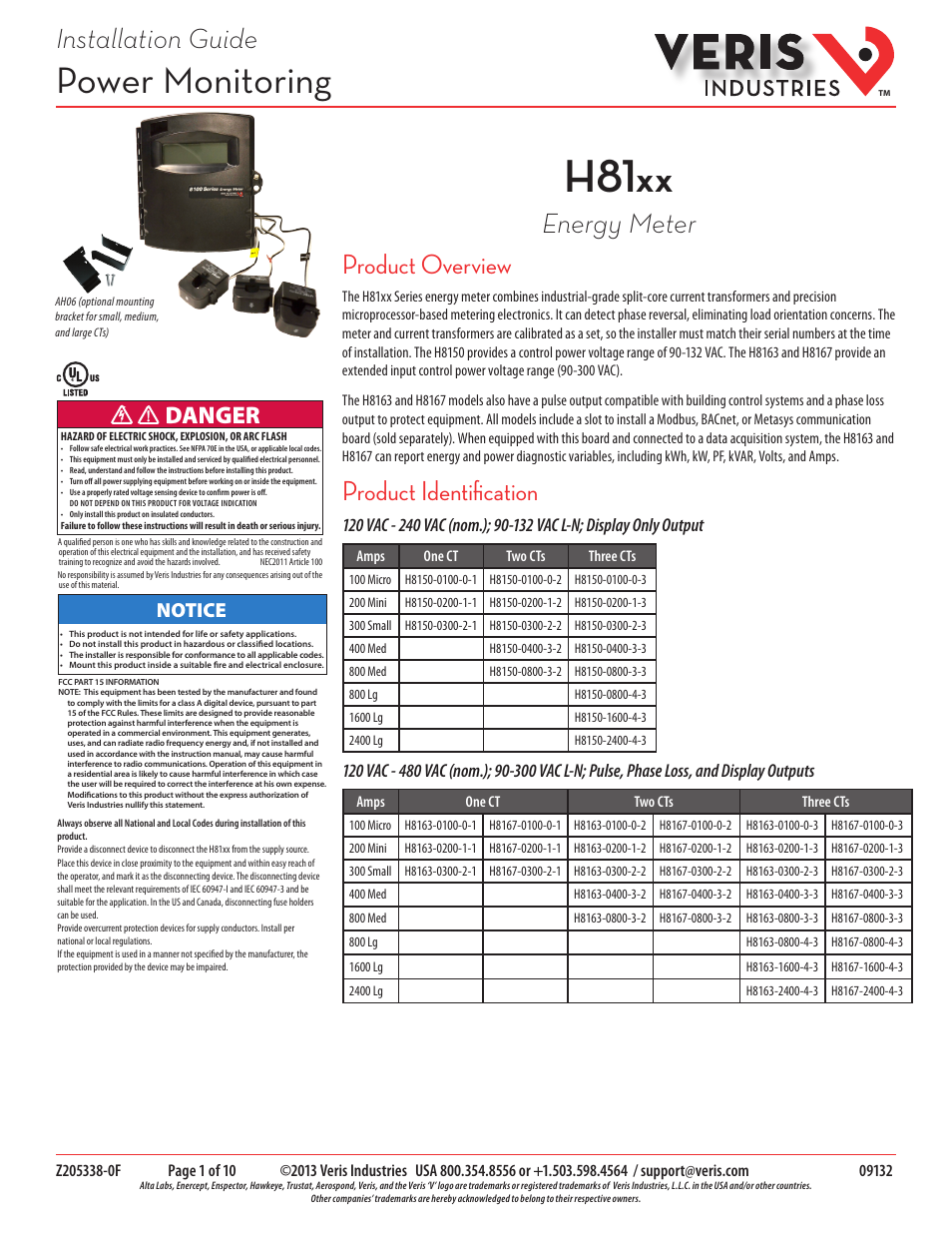 Veris Industries H81xx SERIES Install User Manual | 10 pages