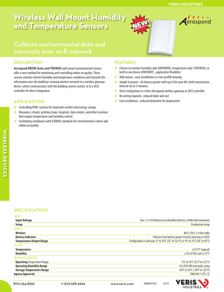 Veris Industries TWXWXX SERIES Datasheet User Manual | 2 pages