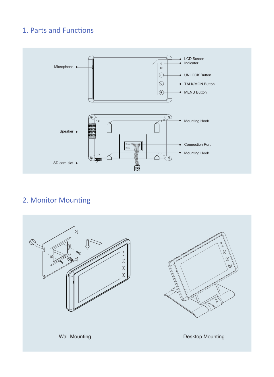 Parts and functions 2. monitor mounting | V-Tech AT27 Info User Manual | Page 2 / 4
