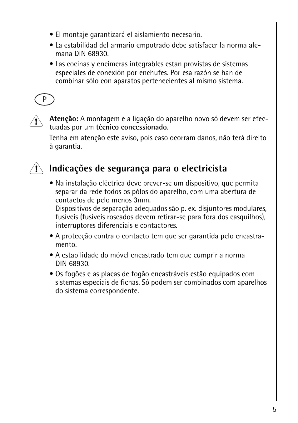 Indicações de segurança para o electricista | AEG E 33002 - 1 -DEUROLINE User Manual | Page 5 / 14