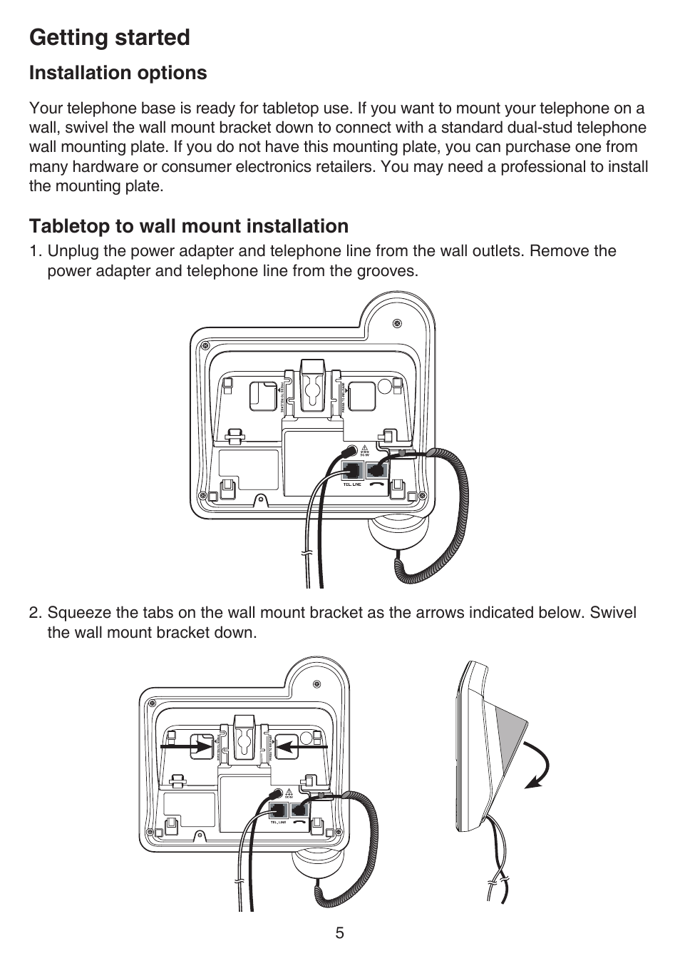 Desktop installation, Getting started | VTech CS6649_-2-3 Manual User Manual | Page 9 / 87