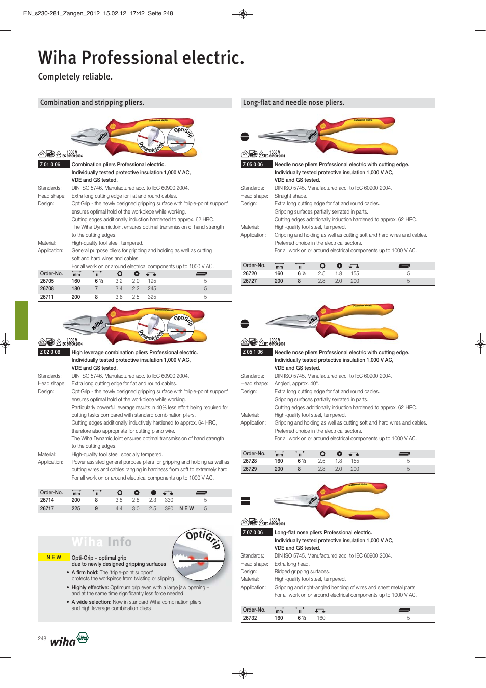Wiha professional electric, Wiha info, Completely reliable | Long-ﬂat and needle nose pliers, Combination and stripping pliers | Wiha Tools Pliers User Manual | Page 19 / 52