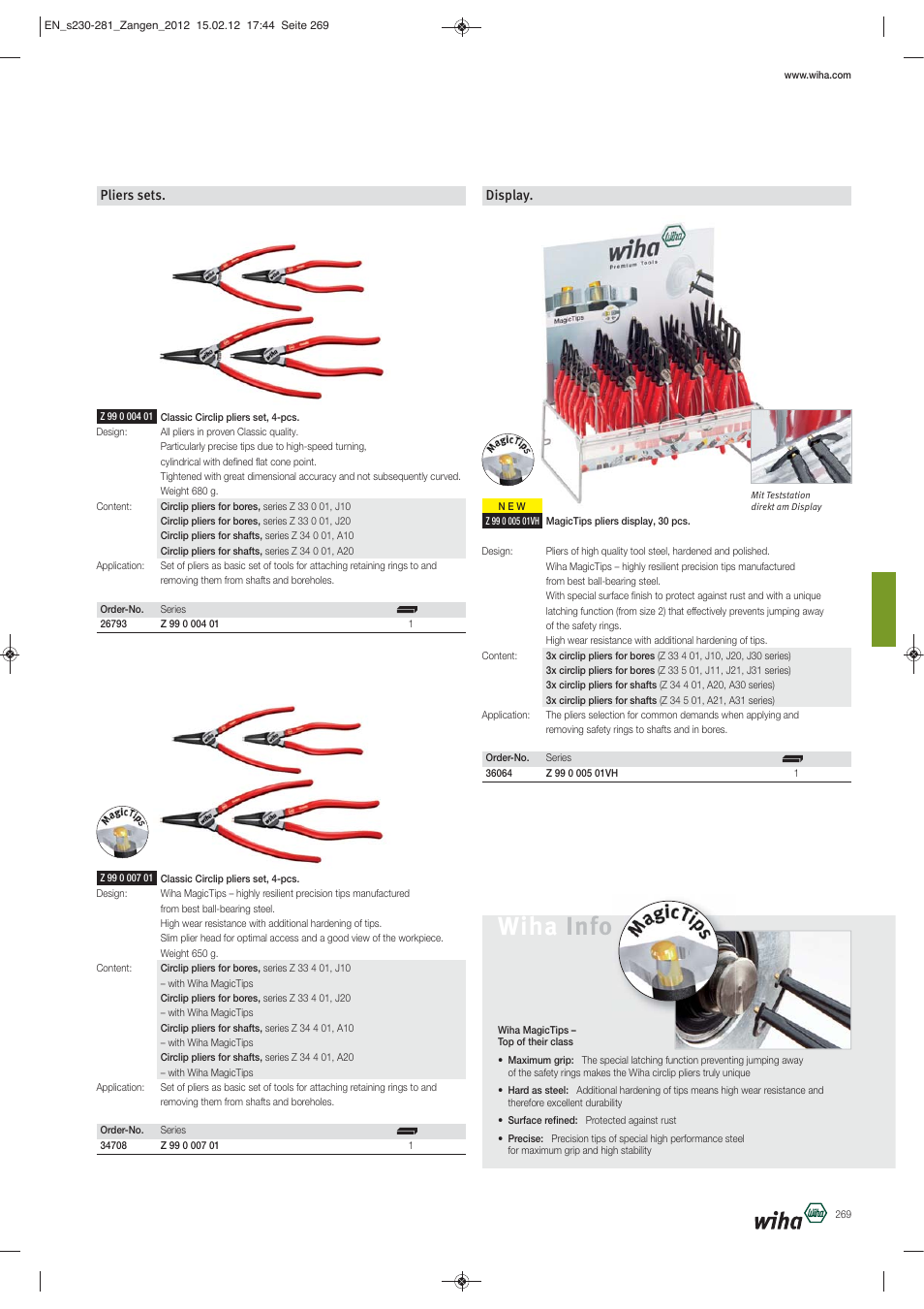 Wiha info, Display, Pliers sets | Wiha Tools Pliers User Manual | Page 40 / 52