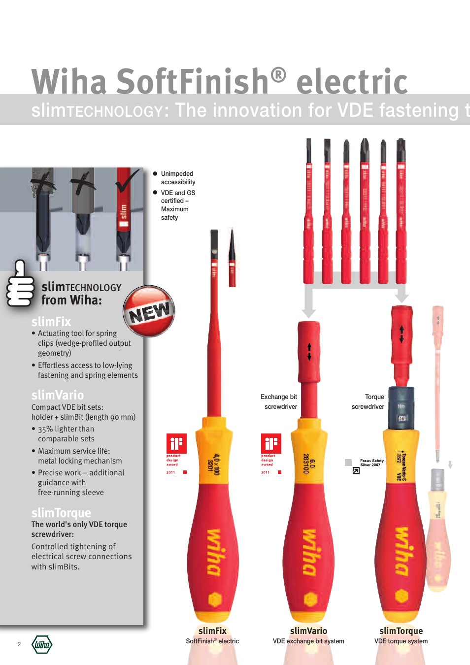 Wiha softfinish, Electric, The innovation for vde fastening t | Technology, Slim, Slimvario, Slimtorque | Wiha Tools Slim-Family User Manual | Page 2 / 4