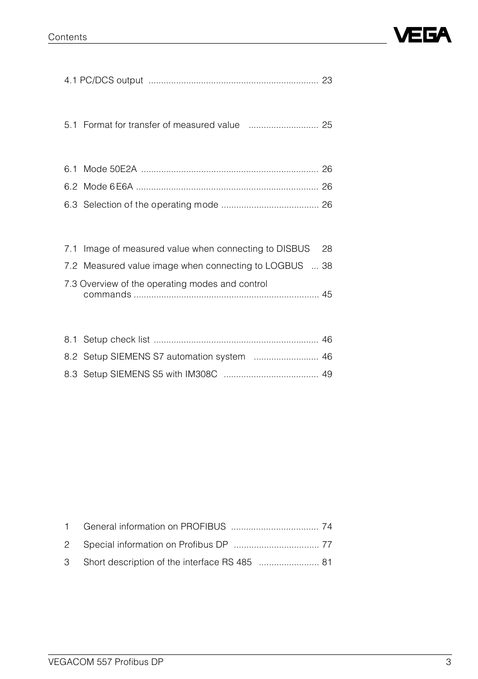 VEGA VEGACOM 557 Profibus DP User Manual | Page 3 / 84