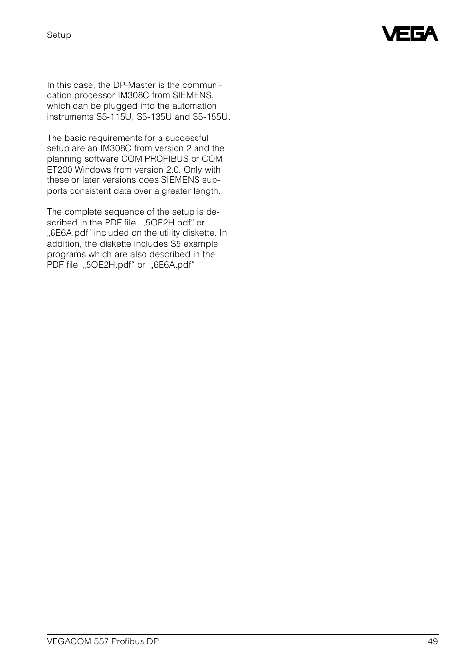 3 setup siemens s5 with im308c | VEGA VEGACOM 557 Profibus DP User Manual | Page 49 / 84