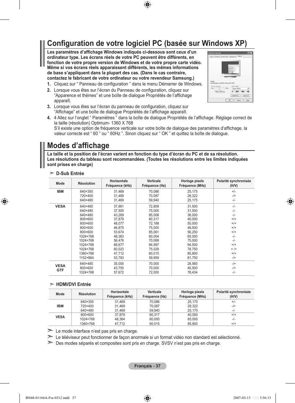 Modes d’affichage | Samsung LE32R8 User Manual | Page 85 / 559