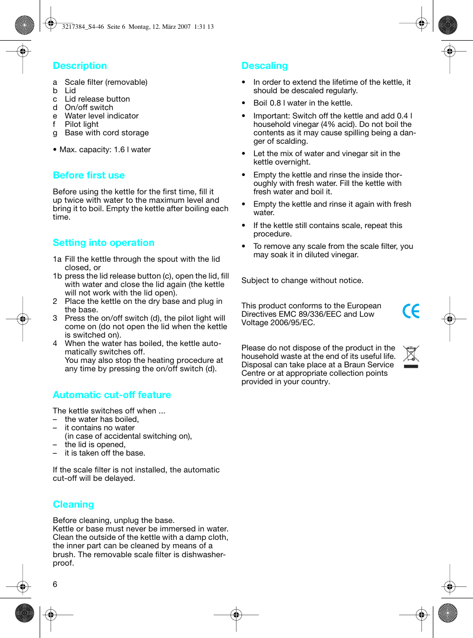 Braun WK 210 SAHARA User Manual | Page 6 / 46