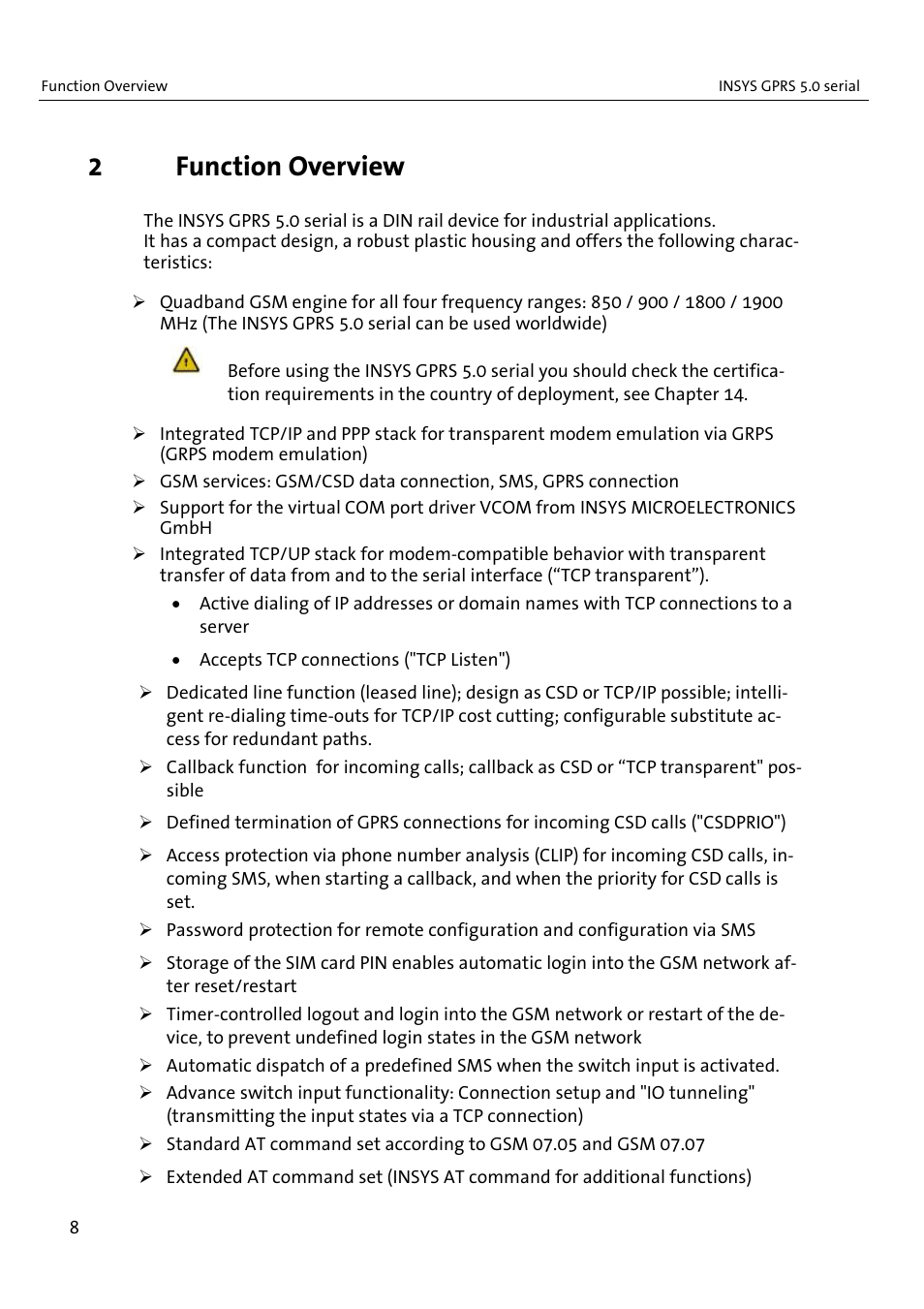 2function overview | VEGA INSYS Modem GPRS 5.0 User Manual | Page 8 / 113