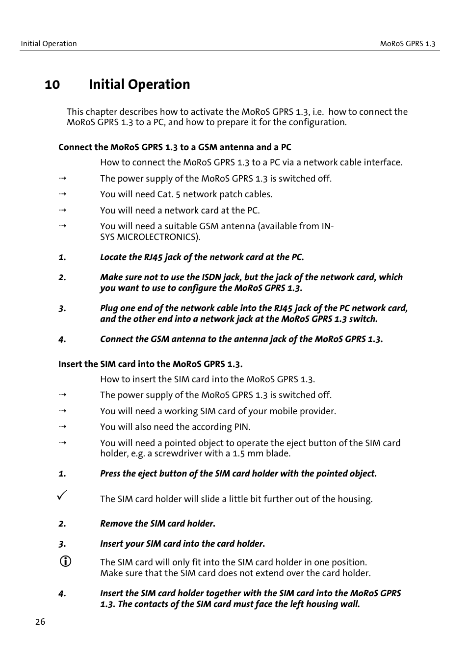 10 initial operation | VEGA MoRoS GPRS 1.3 User Manual | Page 26 / 82