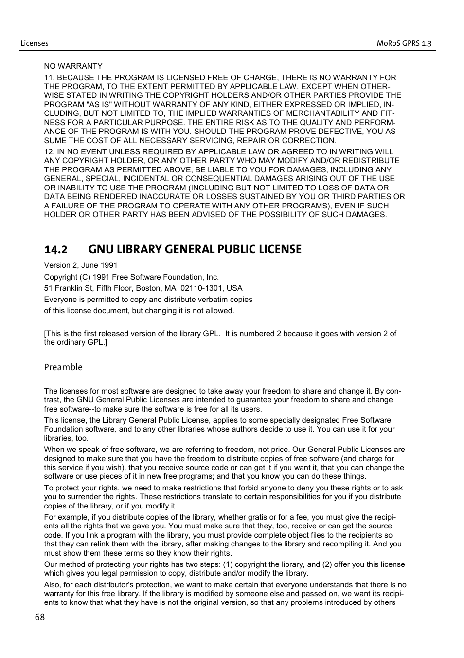 2 gnu library general public license | VEGA MoRoS GPRS 1.3 User Manual | Page 68 / 82