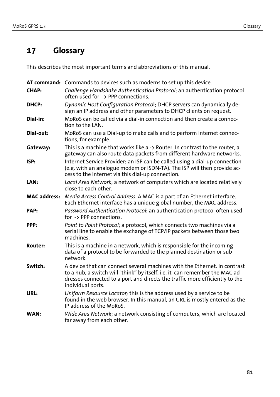 17 glossary | VEGA MoRoS GPRS 1.3 User Manual | Page 81 / 82