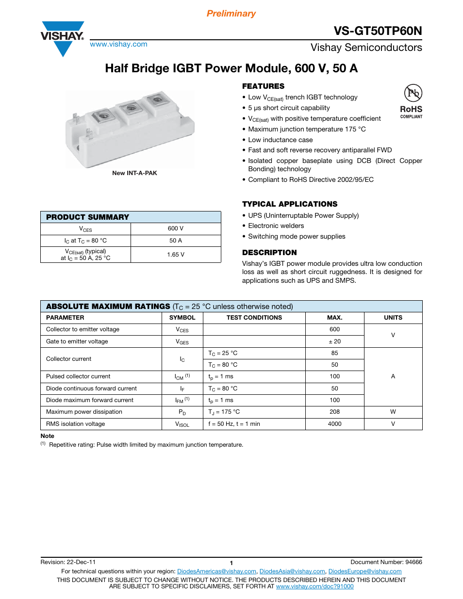 Vishay VS-GT50TP60N User Manual | 6 pages