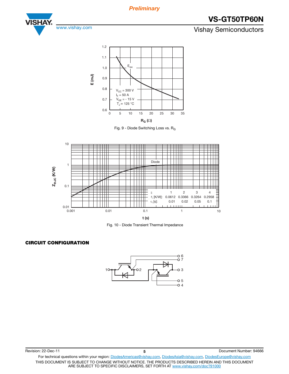 Vs-gt50tp60n, Vishay semiconductors, Preliminary | Circuit configuration | Vishay VS-GT50TP60N User Manual | Page 5 / 6