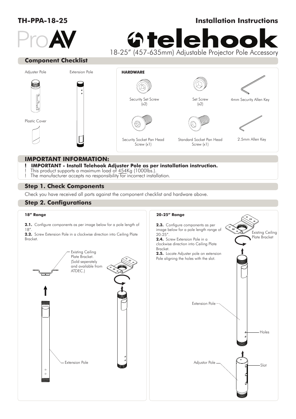 Atdec Telehook TH-PPA-1825 Installation manual User Manual | 2 pages