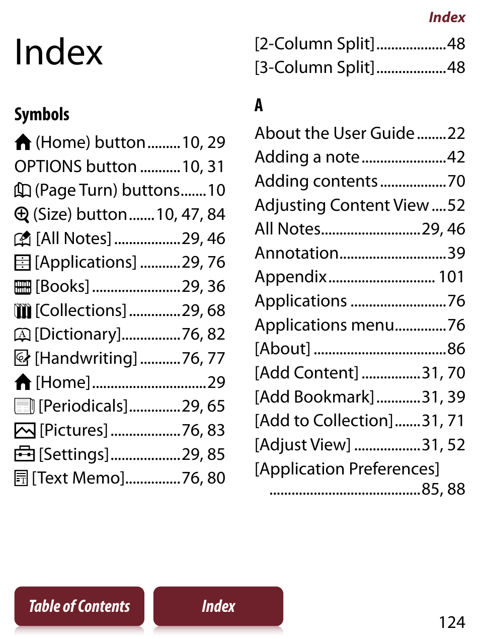 Index | Sony PRS-350 User Manual | Page 124 / 131