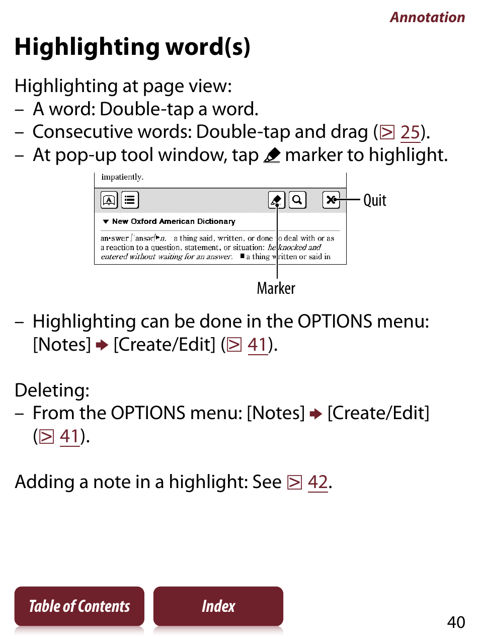 Highlighting word(s) | Sony PRS-350 User Manual | Page 40 / 131