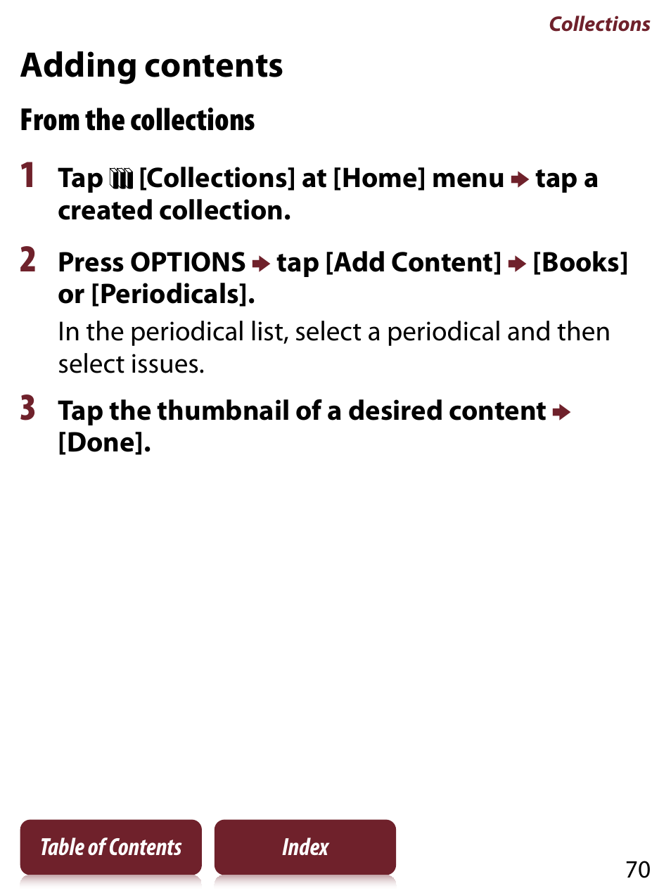 Adding contents, Tion | Sony PRS-350 User Manual | Page 70 / 131