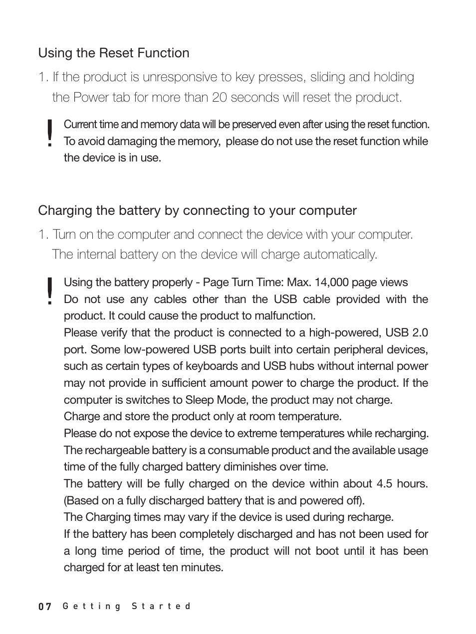 Using the reset function | iRiver Story HD User Manual | Page 7 / 40