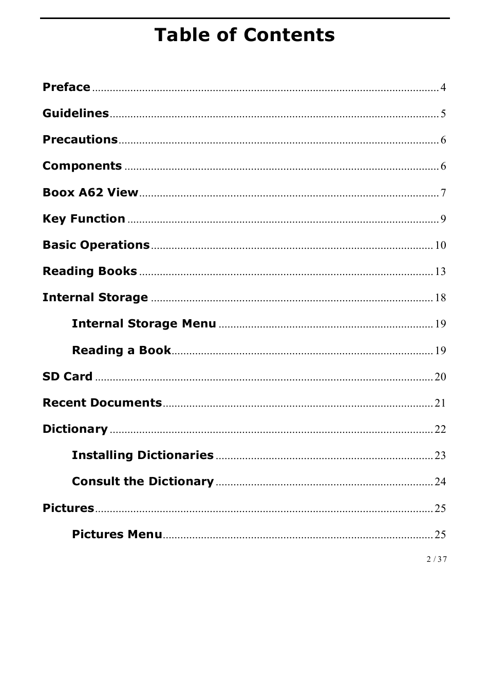 ONYX BOOX A62 User Manual | Page 2 / 37