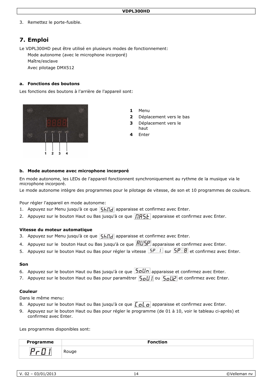 Emploi | Velleman VDPL300HD User Manual | Page 14 / 31