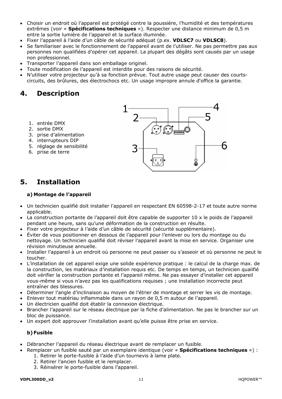 Description, Installation | Velleman VDPL300DD User Manual | Page 11 / 23