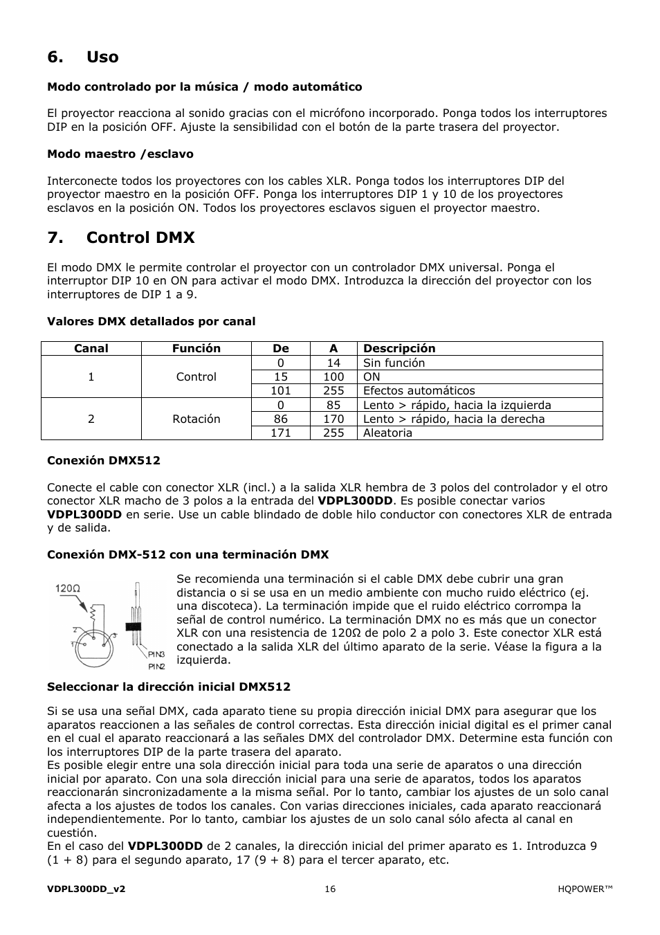 Control dmx | Velleman VDPL300DD User Manual | Page 16 / 23