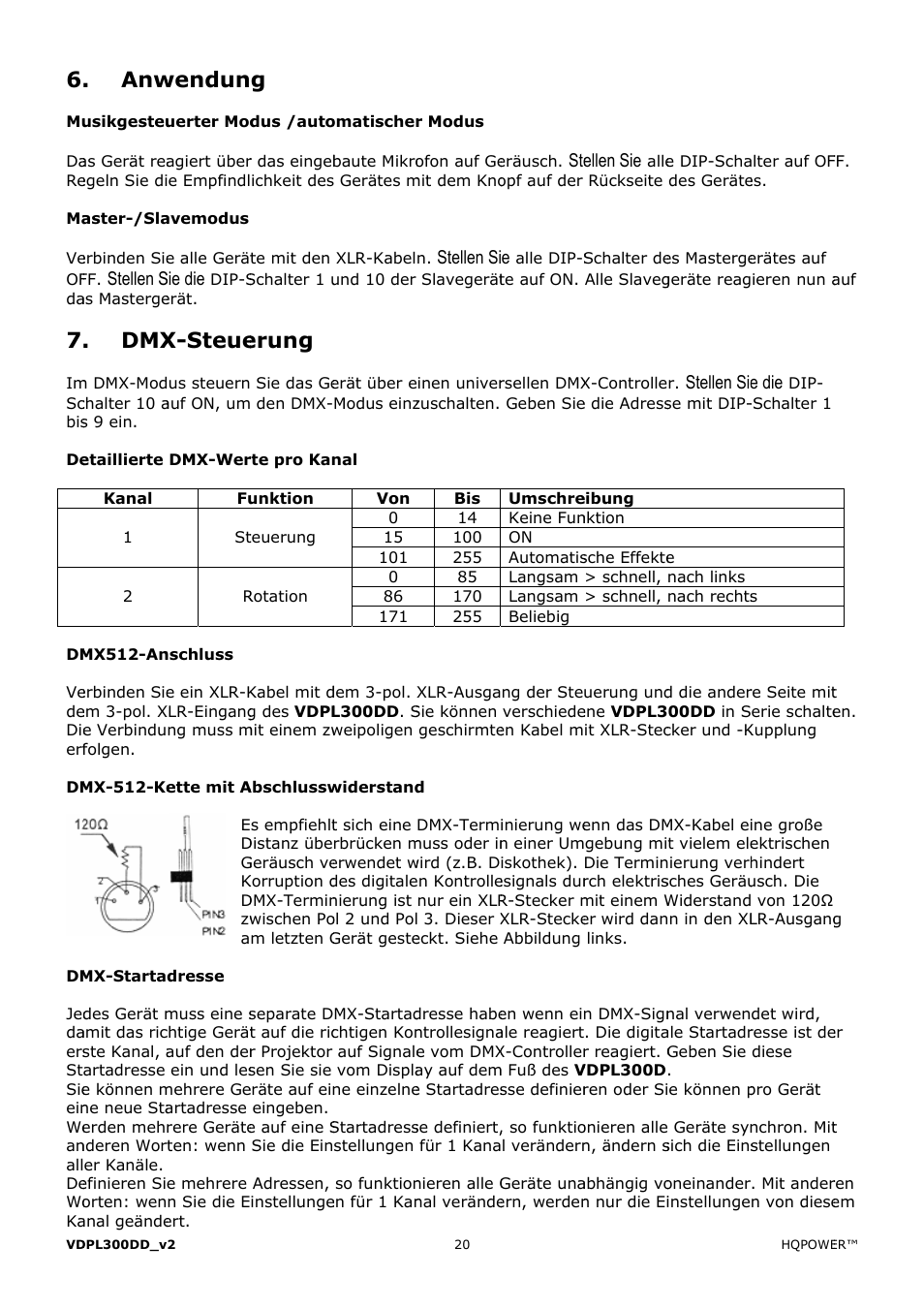 Wendun, X-steue, Erung | Velleman VDPL300DD User Manual | Page 20 / 23