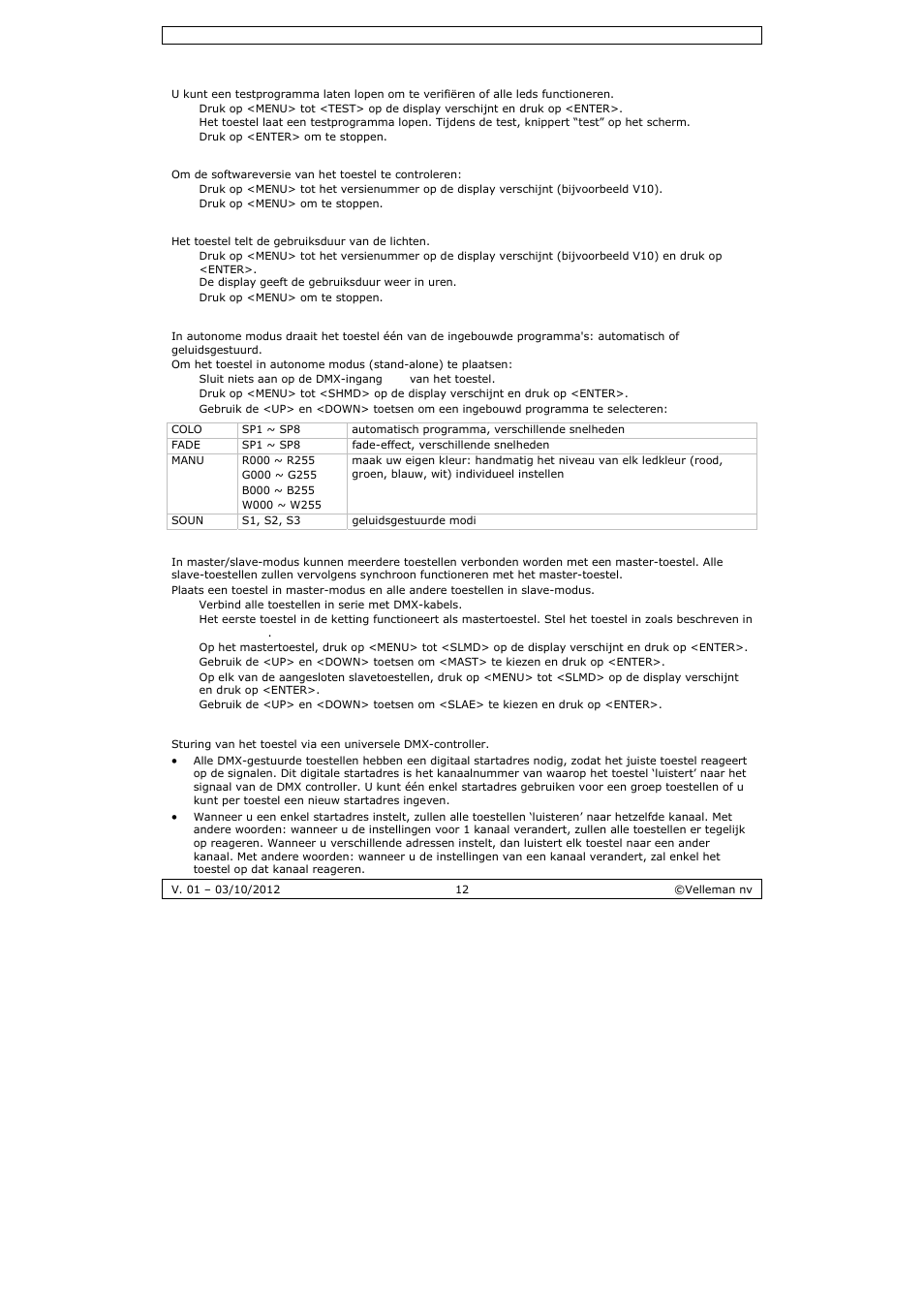 Velleman VDPLP710RGBWB User Manual | Page 12 / 34