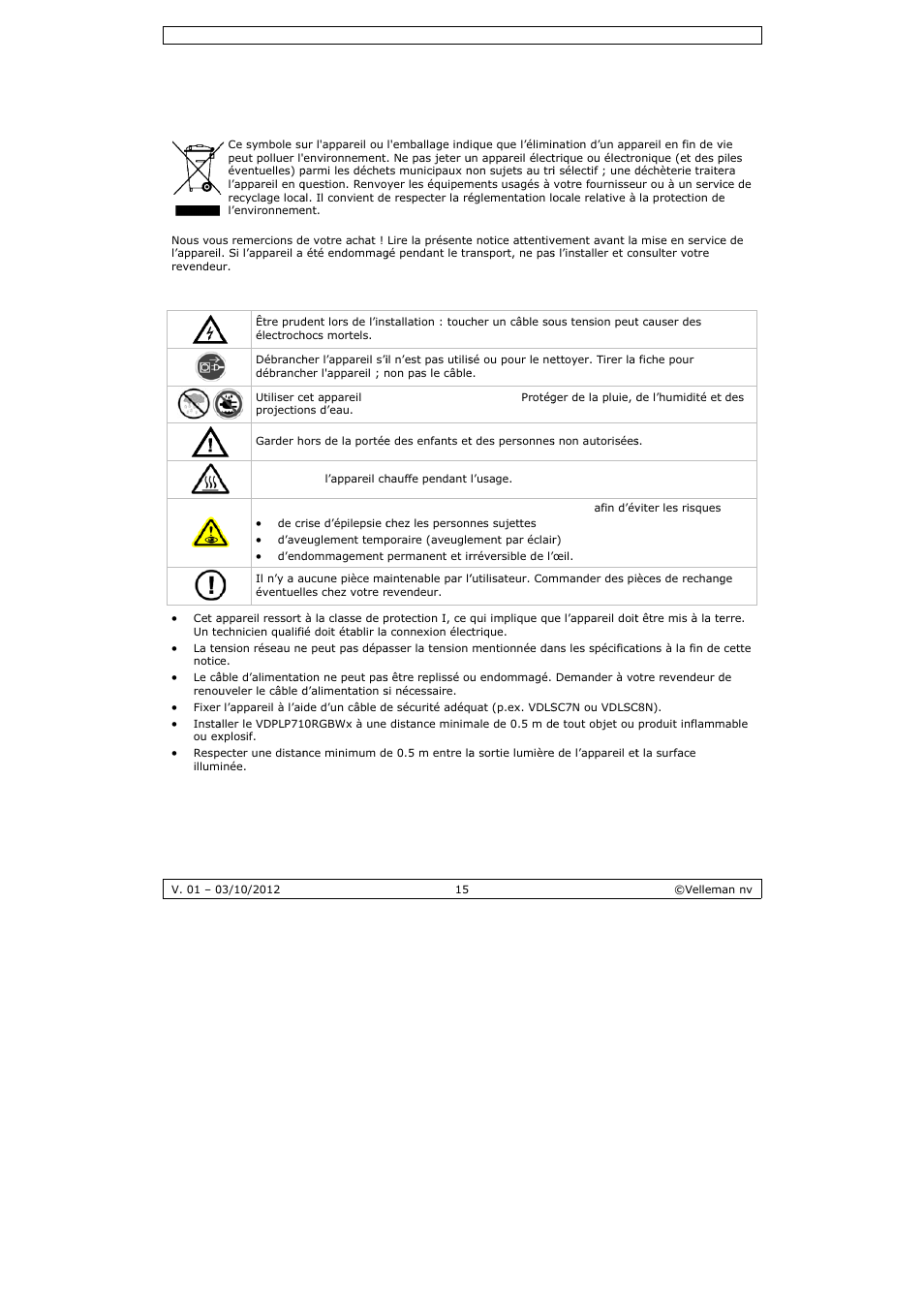 Mode d'emploi, Mode d’e, Emploi | Velleman VDPLP710RGBWB User Manual | Page 15 / 34