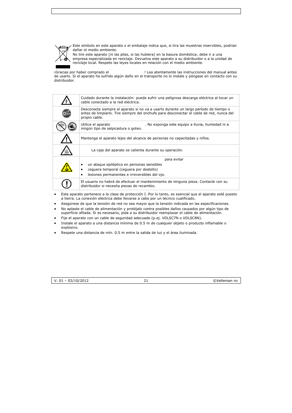 Manual del usuario, Nual del, L usuar | Velleman VDPLP710RGBWB User Manual | Page 21 / 34