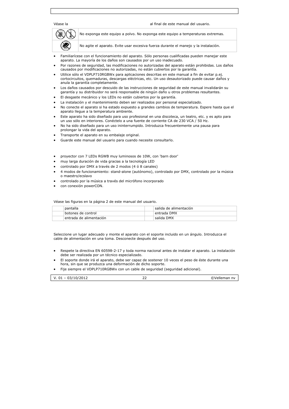 Velleman VDPLP710RGBWB User Manual | Page 22 / 34