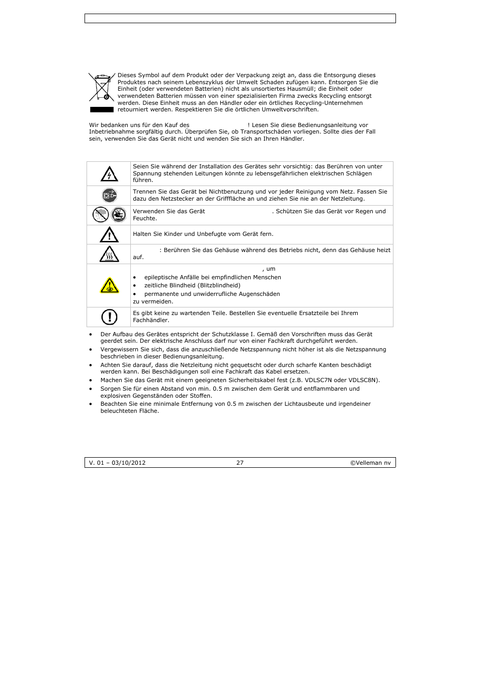 Bedienungsanleitung, Bedie, Enungs | Anleitu | Velleman VDPLP710RGBWB User Manual | Page 27 / 34