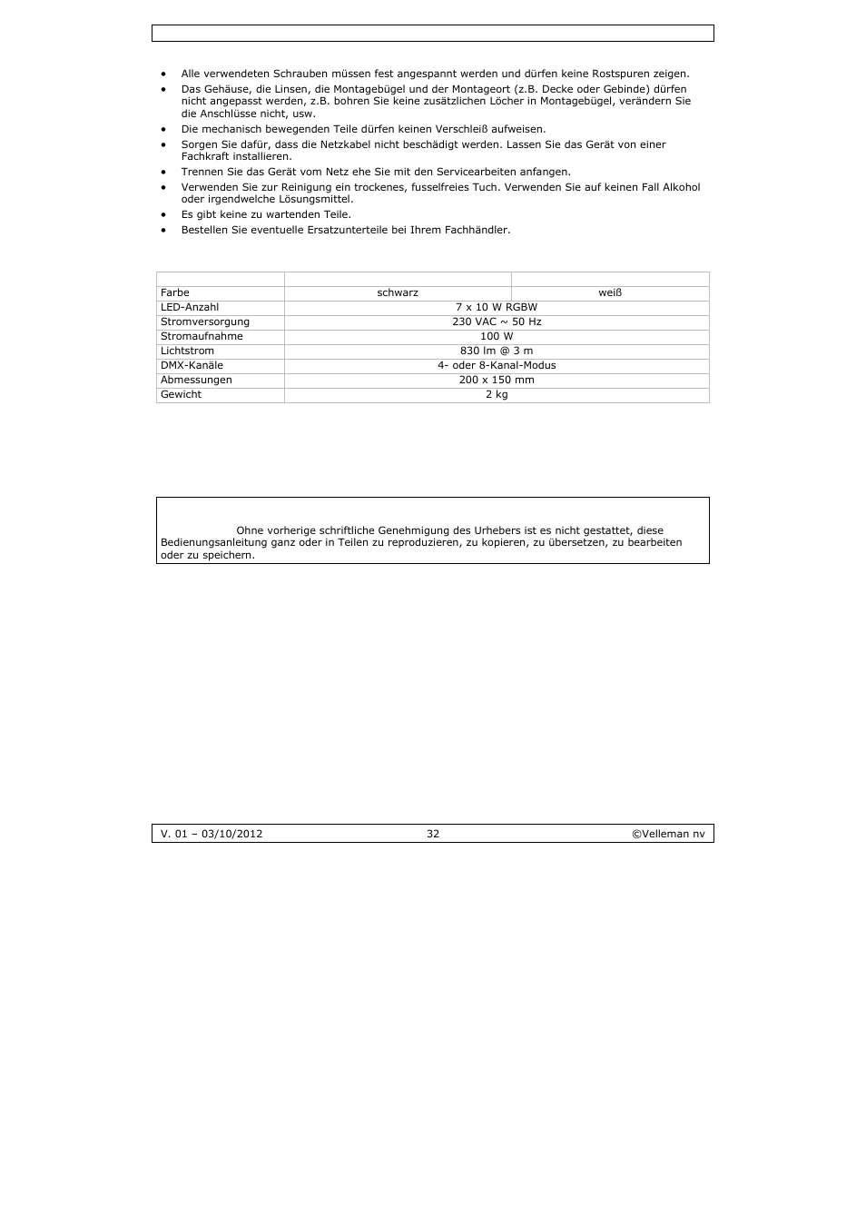 Velleman VDPLP710RGBWB User Manual | Page 32 / 34