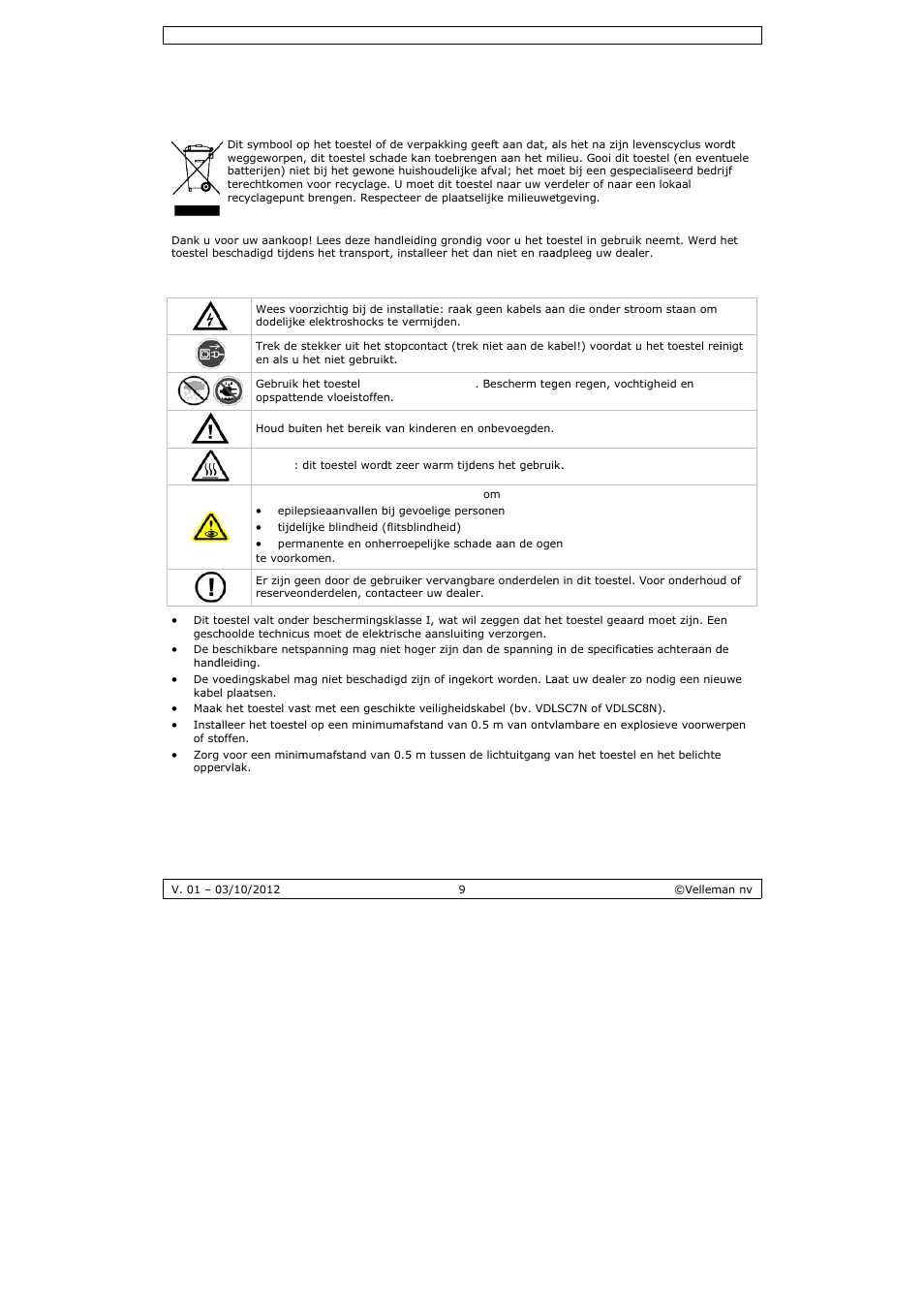 Gebruikershandleiding, Gebru, Uikersha | Andleid, Ding | Velleman VDPLP710RGBWB User Manual | Page 9 / 34