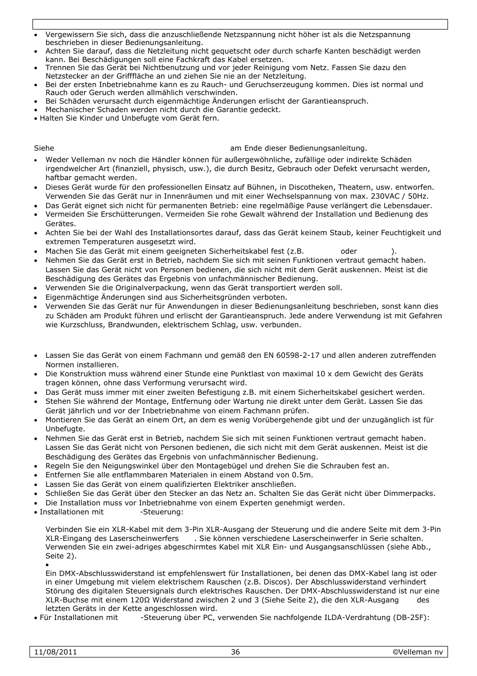 Allgemeine richtlinien, Das gerät montieren und anschließen | Velleman VDP2301RGVLD10 User Manual | Page 36 / 45