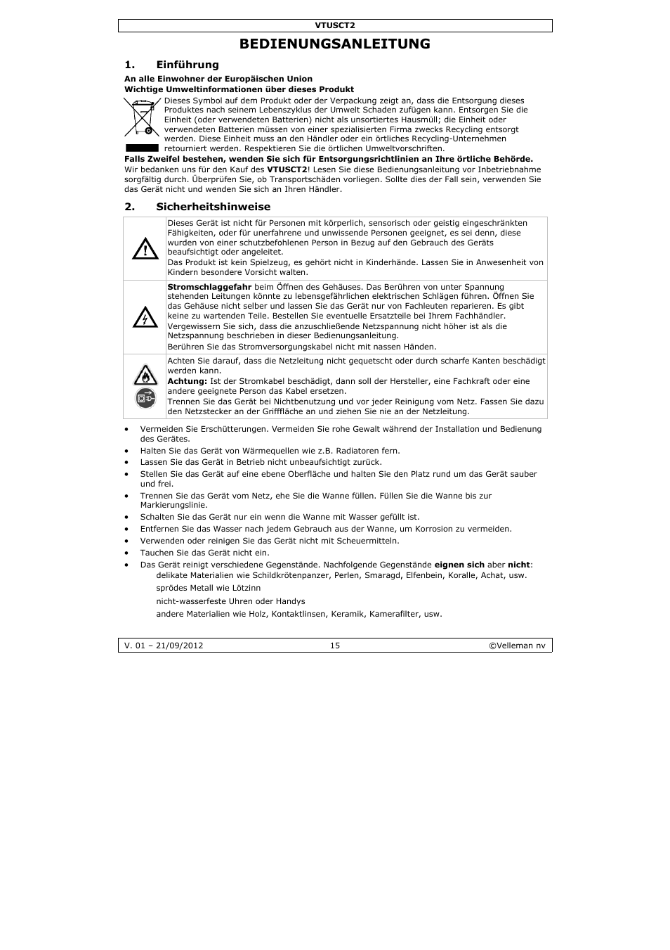 Bedienungsanleitung, Bedie, Enungs | Anleitu | Velleman VTUSCT2 User Manual | Page 15 / 23