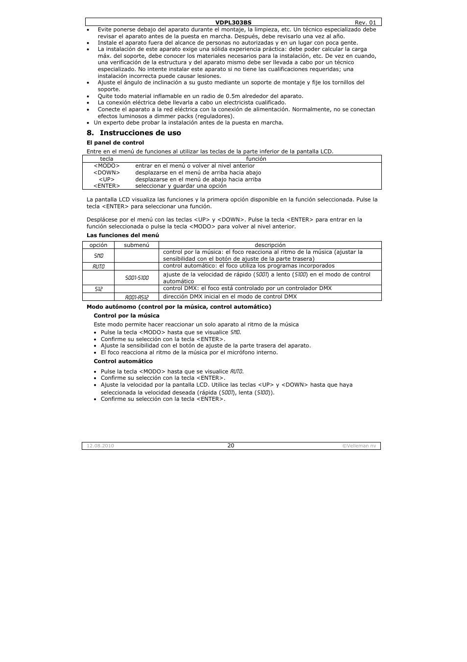 Velleman VDPL303BS User Manual | Page 20 / 30