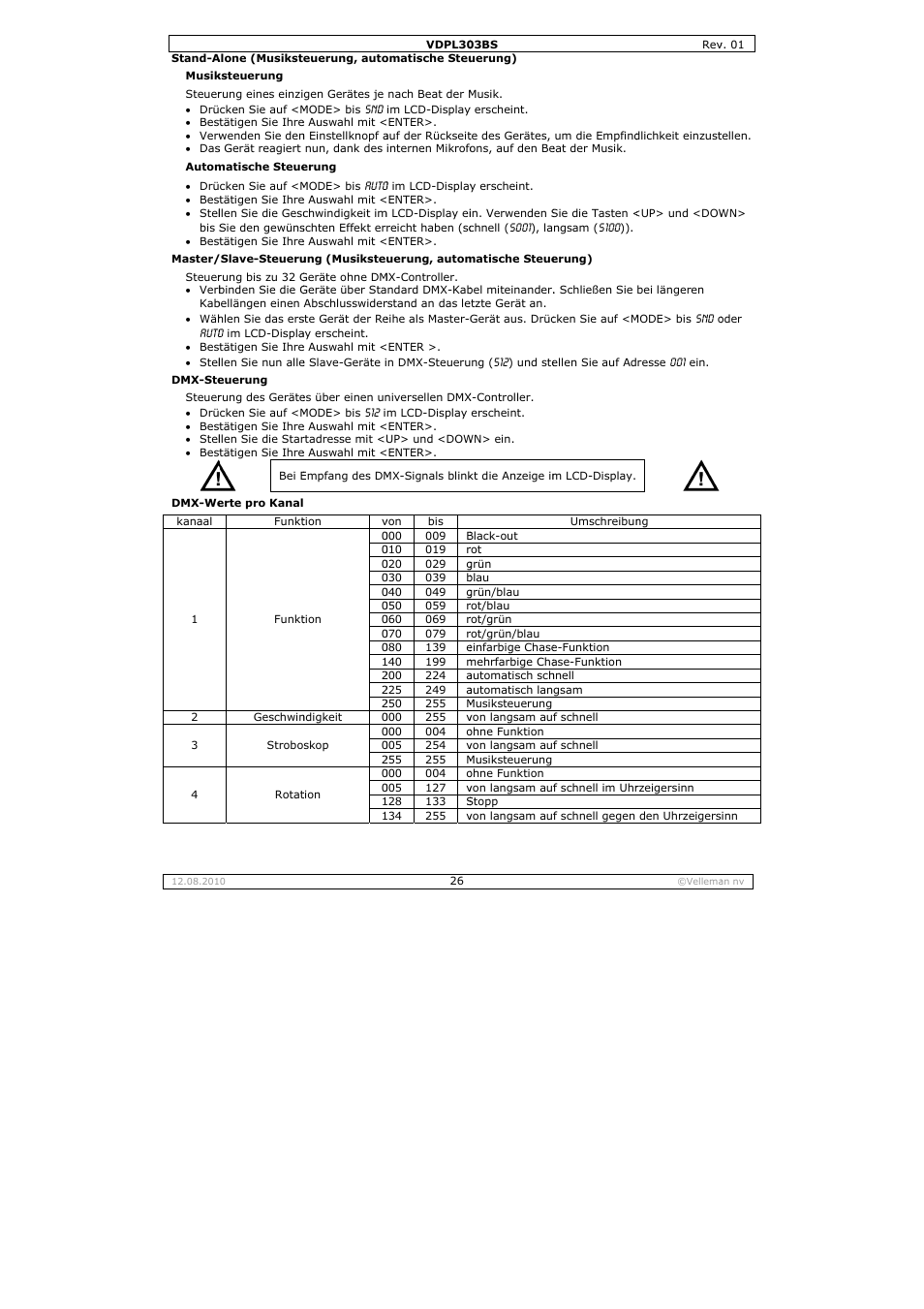 Velleman VDPL303BS User Manual | Page 26 / 30