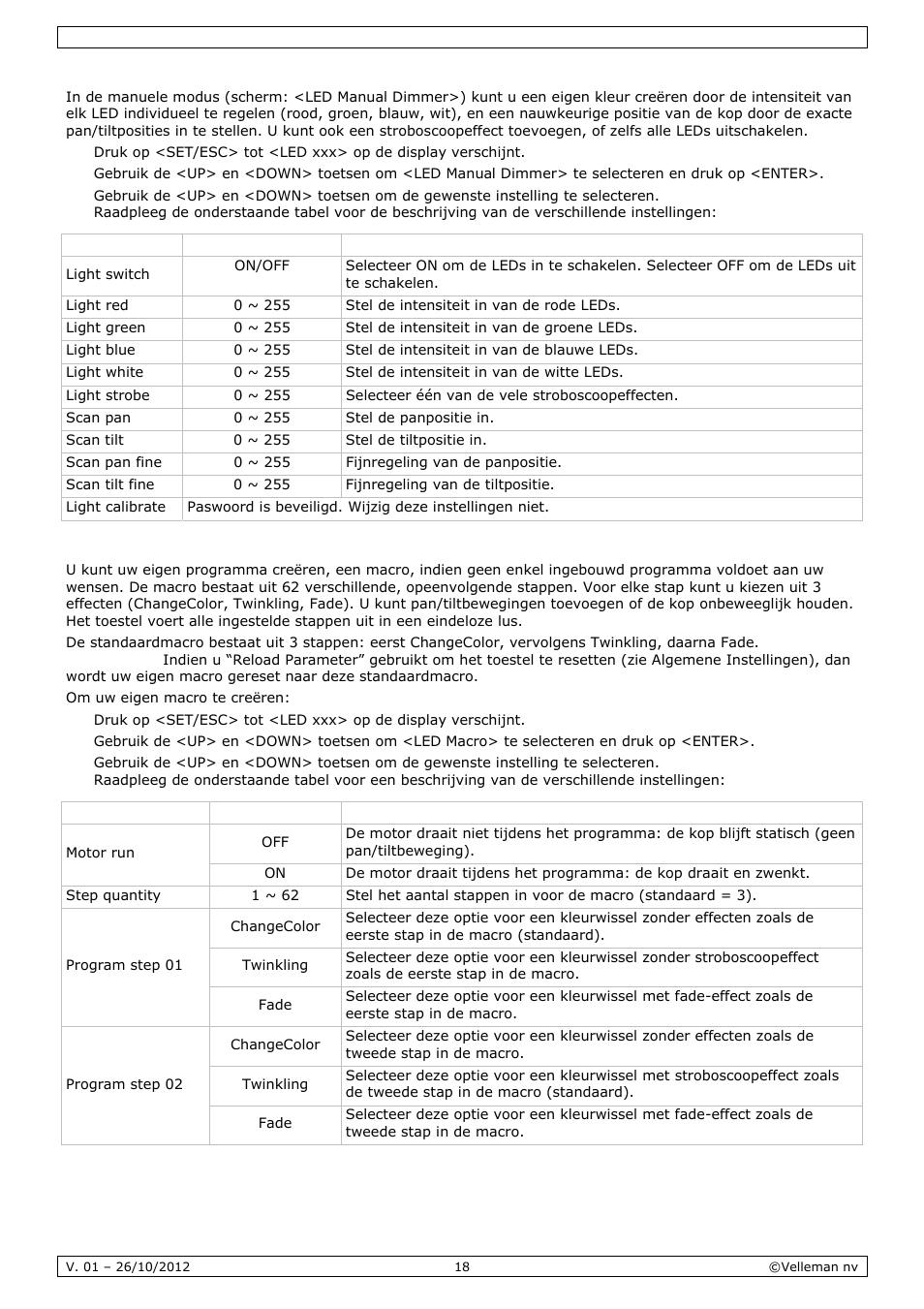 Velleman VDPL1203MHRGBW User Manual | Page 18 / 58